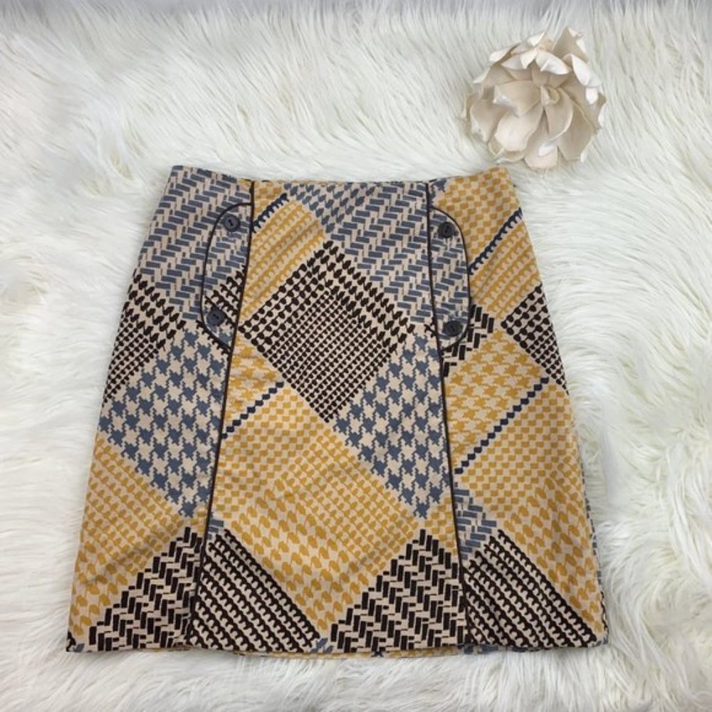 Maeve Geometric Pattern Mini Skirt - Yellow and Black